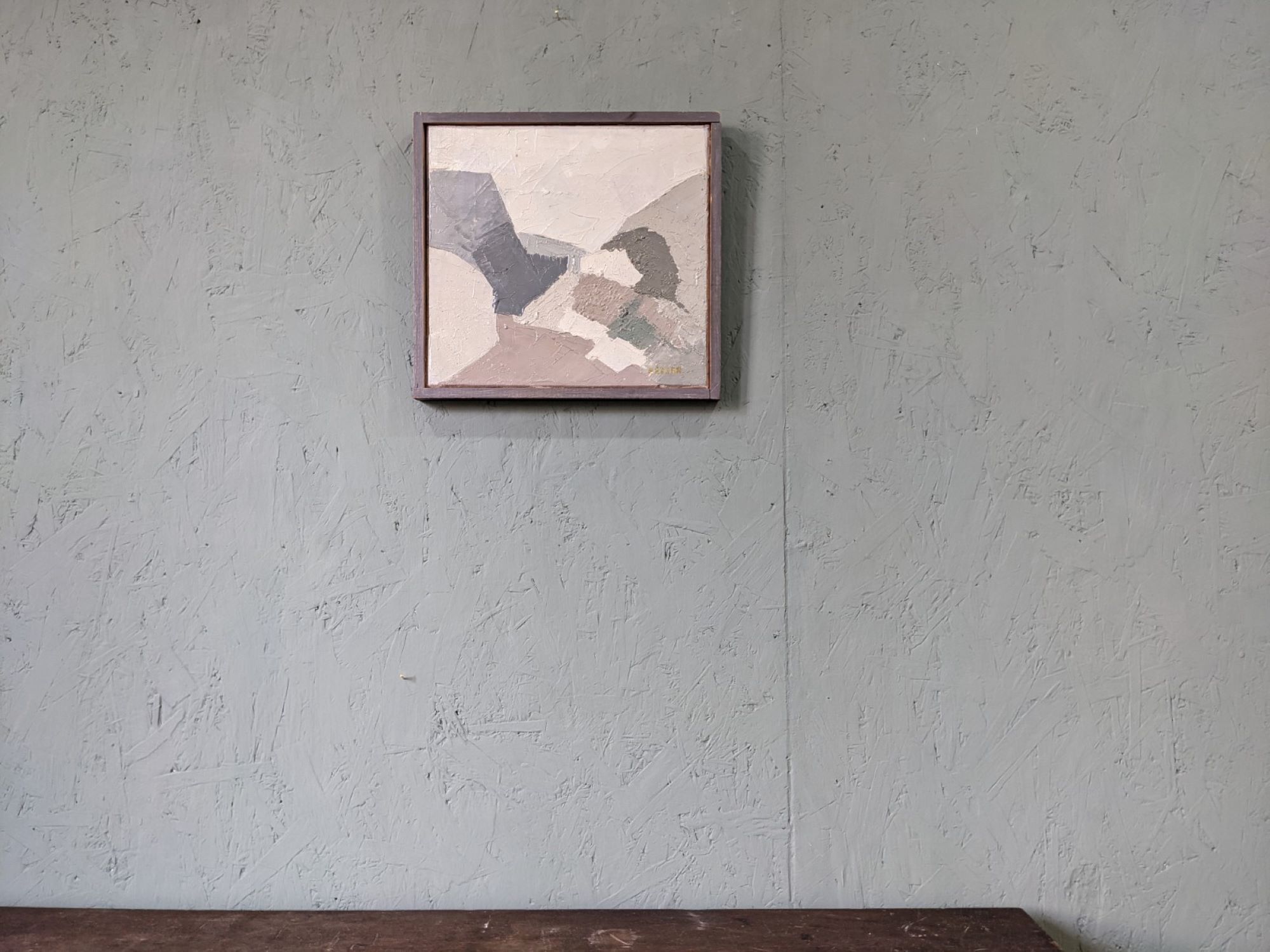Mid-century modern swedish "alabaster", abstract framed oil painting