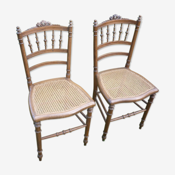 2 chairs wood and canage style Louis XVI