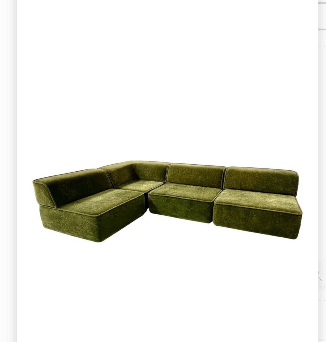Canapé modulaire vintage Trio en tissu teddy vert de Cor, années 1970, ensemble de 4.