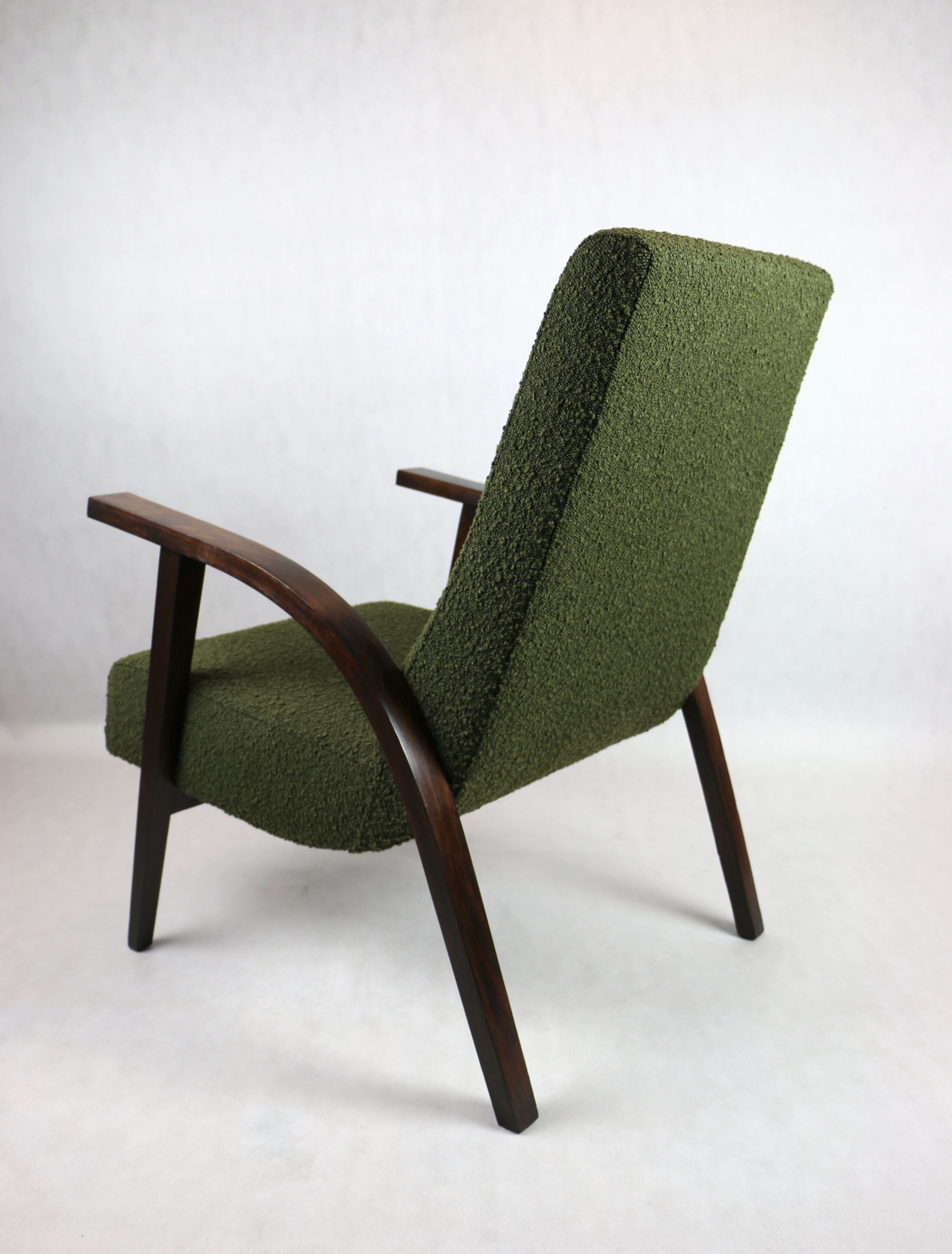 Olive Green Boucle Armchair design by Lejkowski – Leśniewski, 1970s