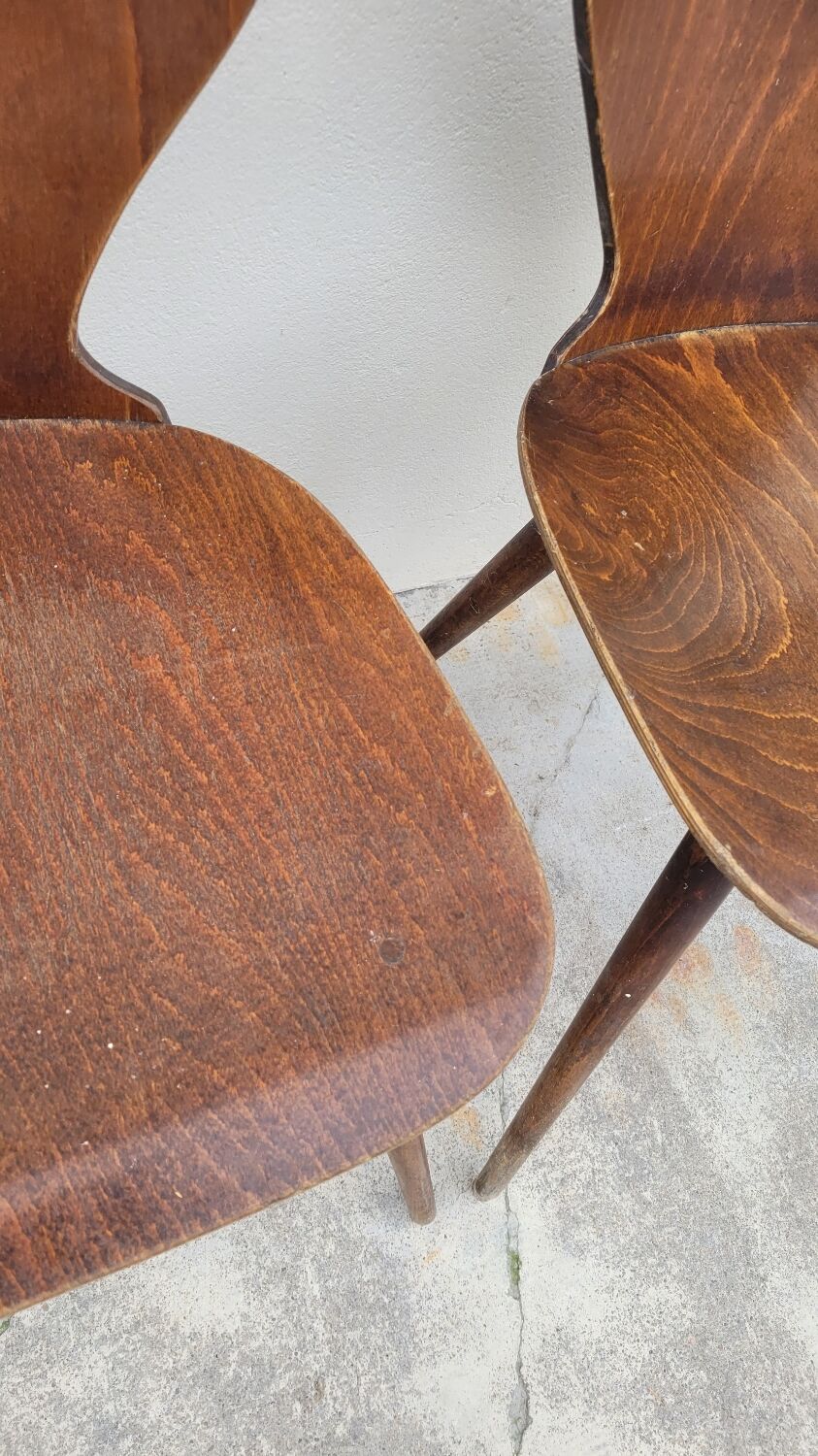 Series of 3 bistro chairs baumann model Fourmi 1950 vintage