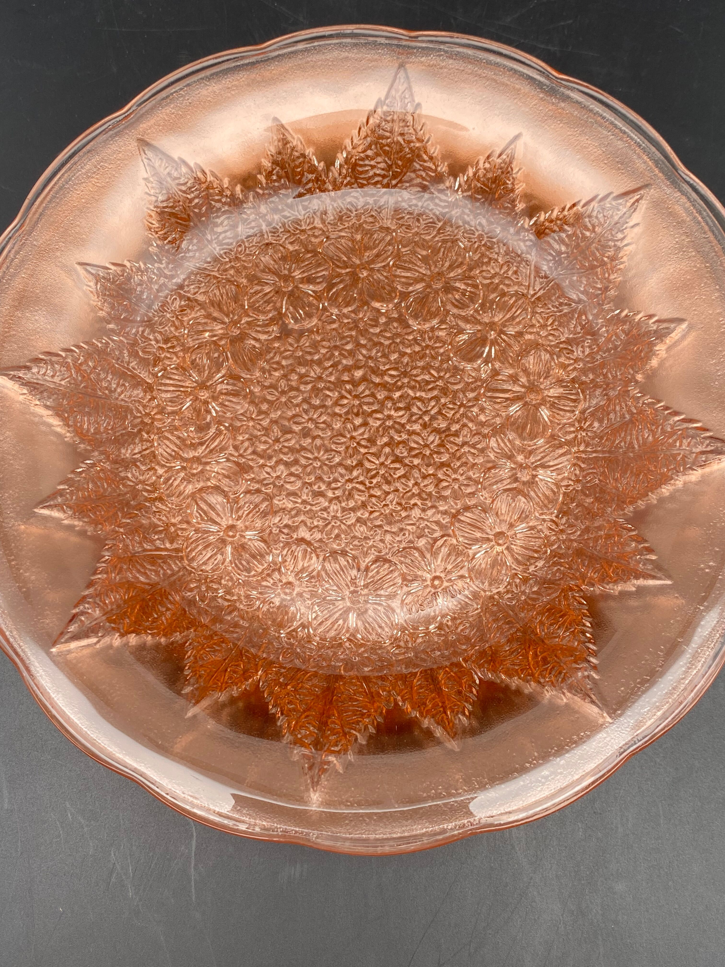 Vintage pink transparent glass dessert plates