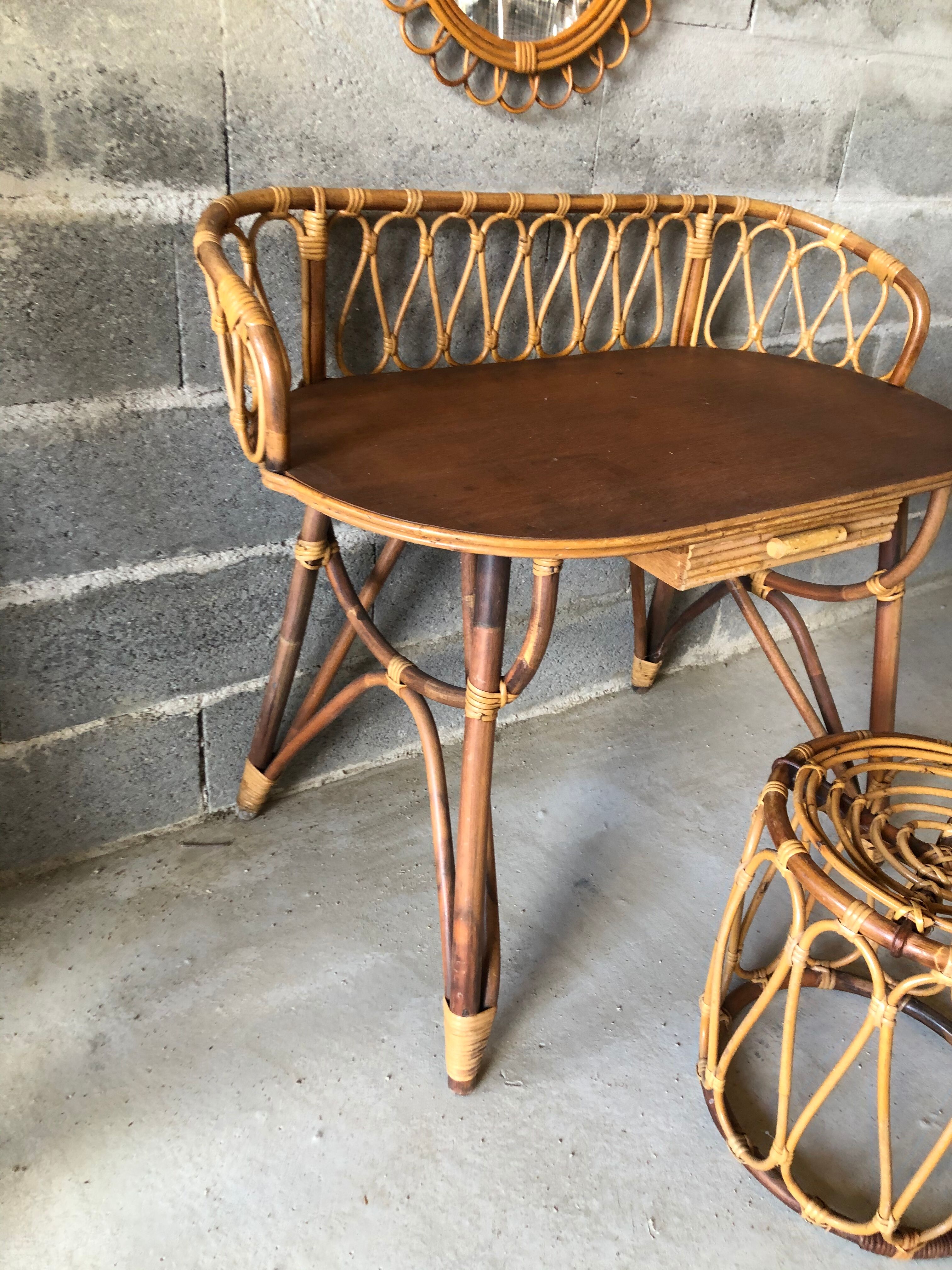 Vintage rattan dressing table 1960