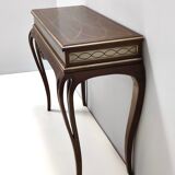 Vintage Rectangular Solid Walnut Console Table with Engraved Mirror Motif, Italy