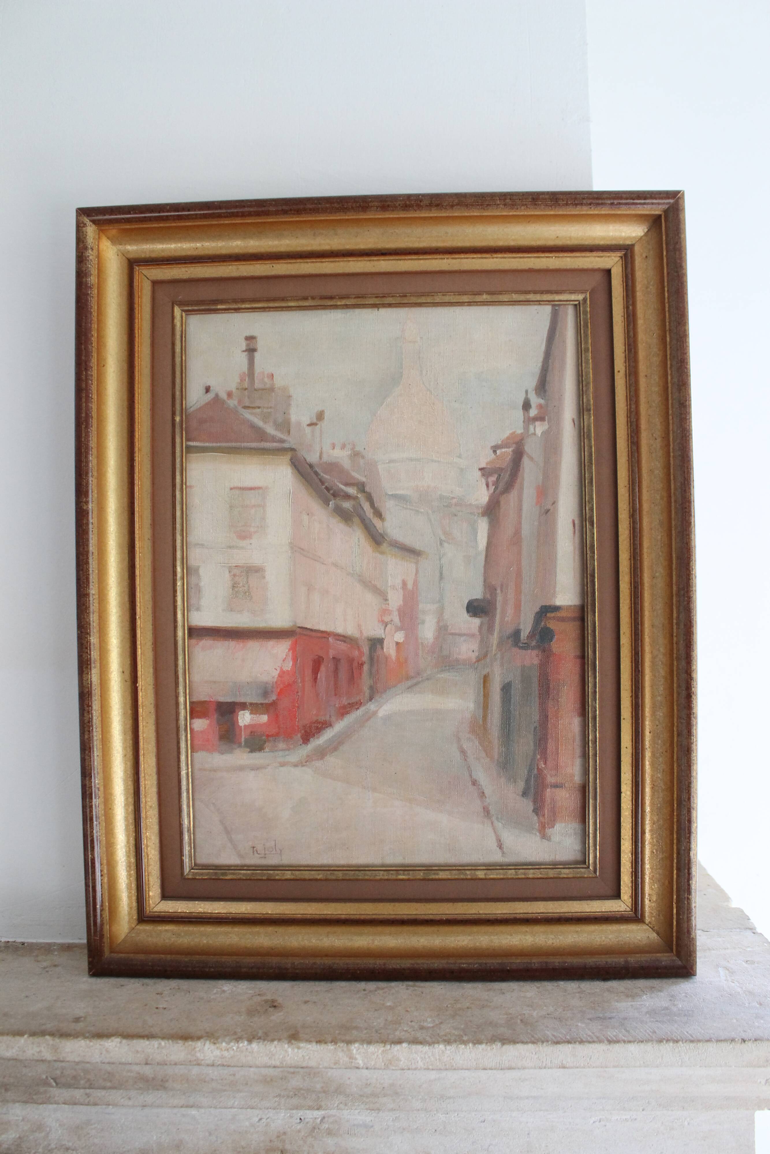 R. Joly "Rue Norvins in Montmartre with a view of the Sacré-Cœur" oil on canvas