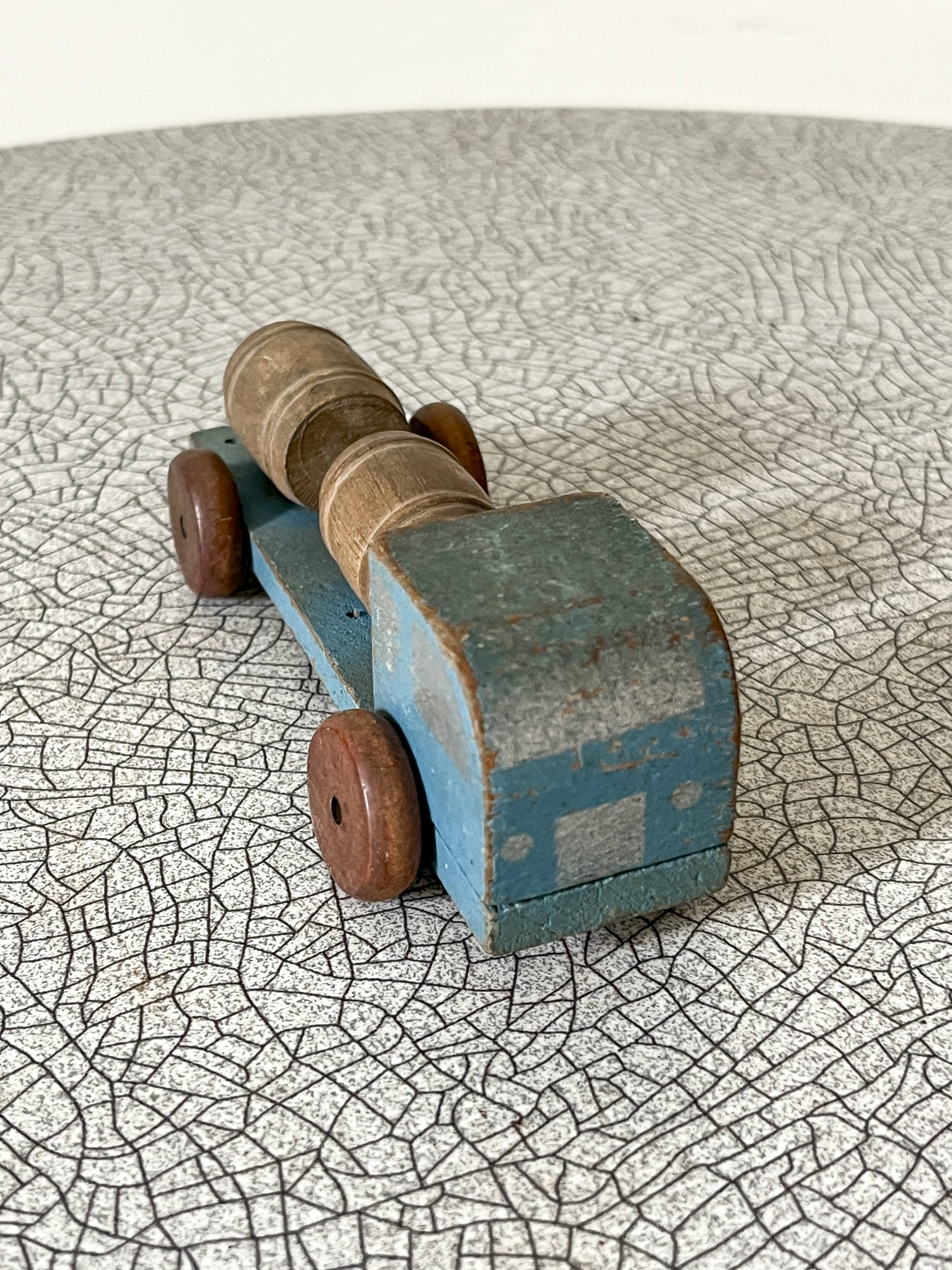 Small barrel transporter truck, antique waxed wooden toy