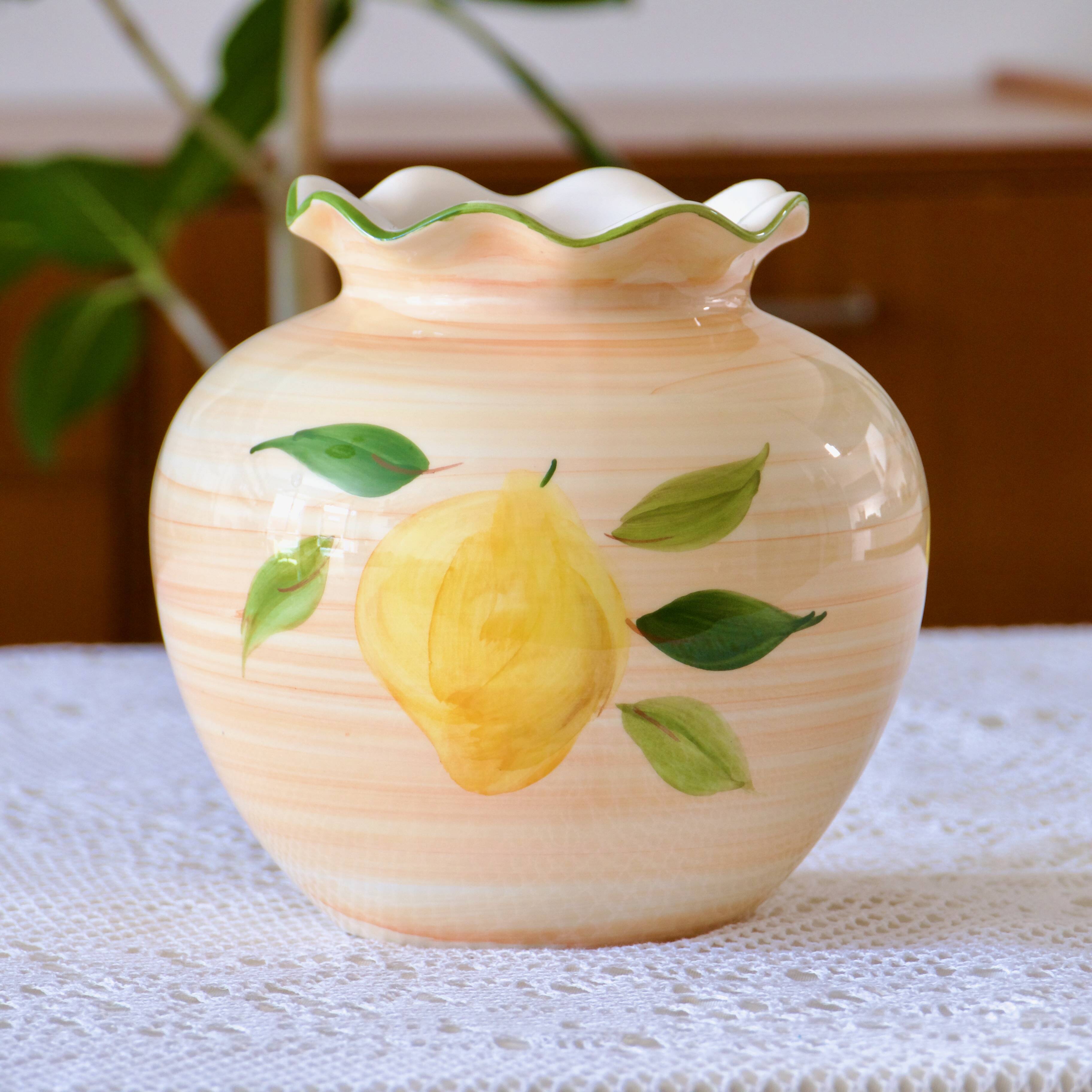 Vase boule vintage à décor de citron