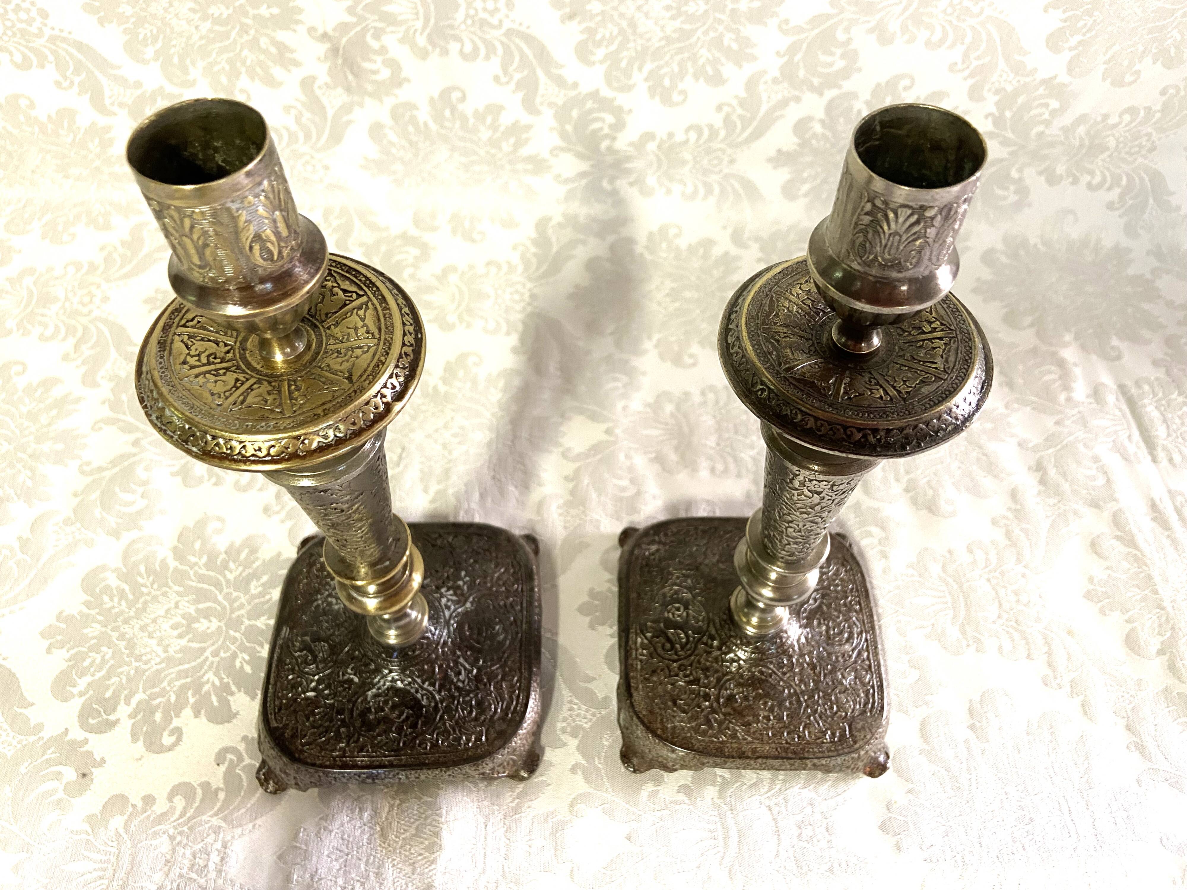 Pair of Candlesticks Candlesticks Bronze Silver Atypical Decoration