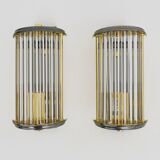 Pair of Art Deco style wall lights, brass, metal and glass GS model Vadisa. 1970s