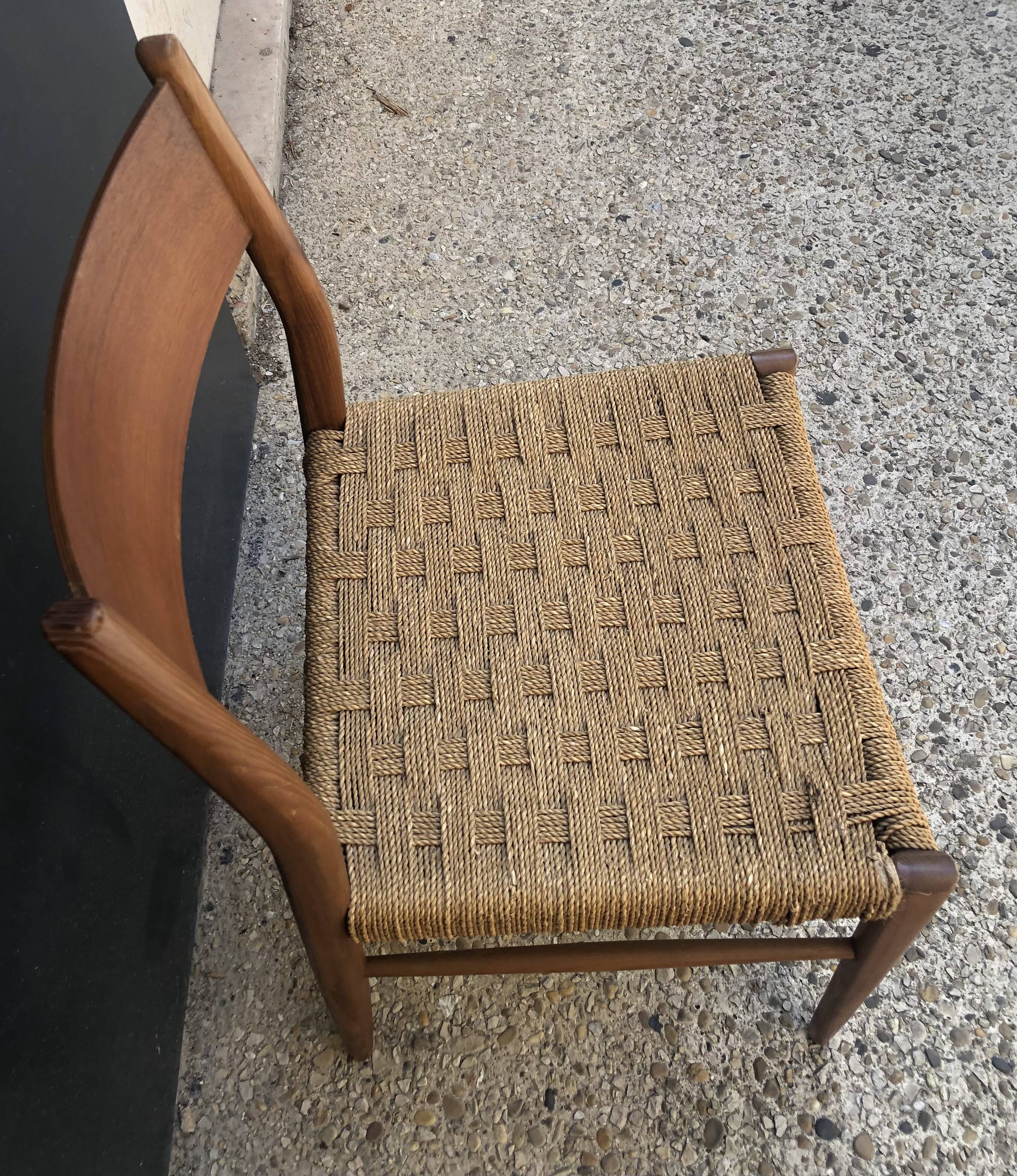 Pair of teak and rope chairs from the 60s