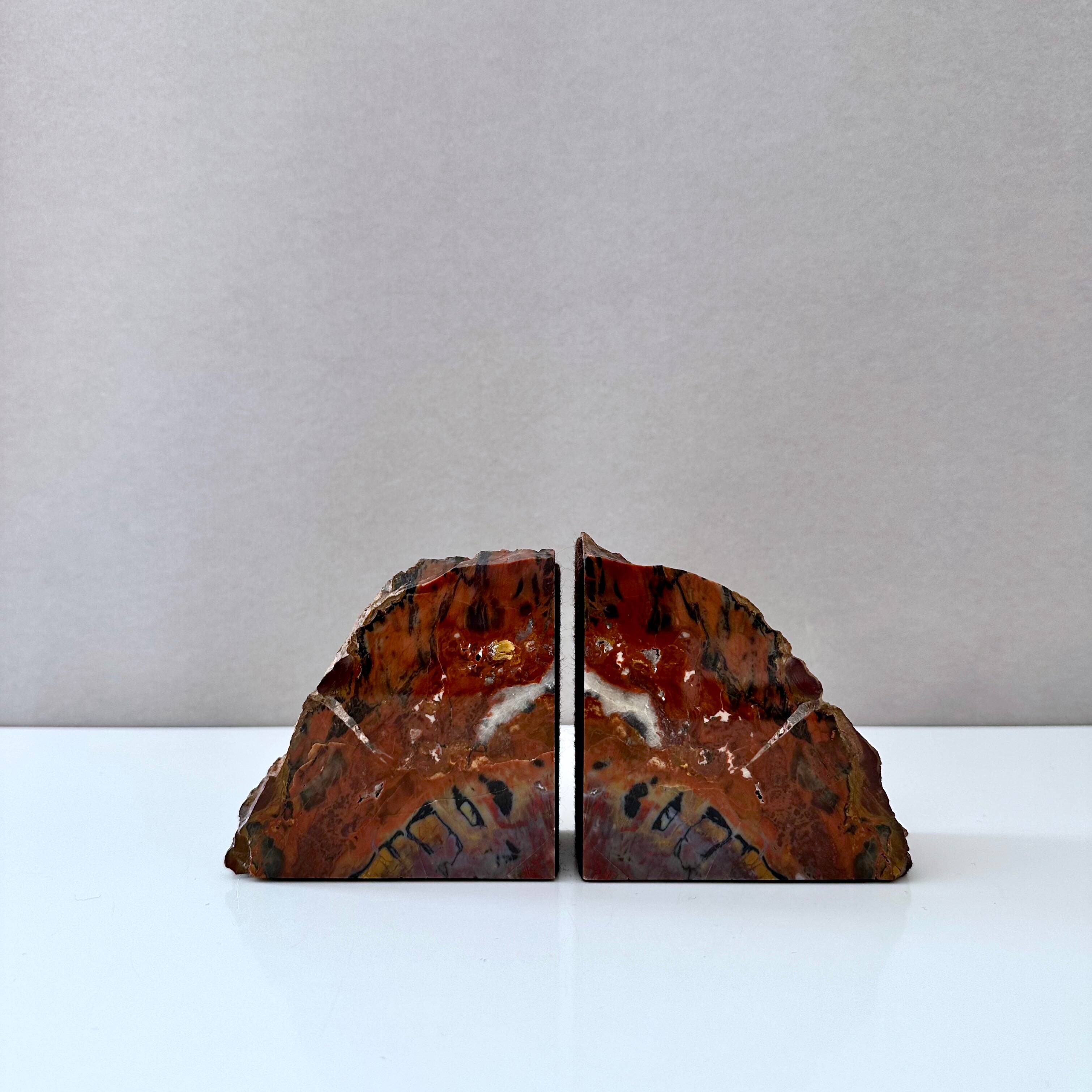 Vintage Petrified Wood Bookends, Library Decor, Bookshelf Marbled