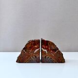 Serre-livres vintage en bois pétrifié, décoration de bibliothèque, étagère marbrée