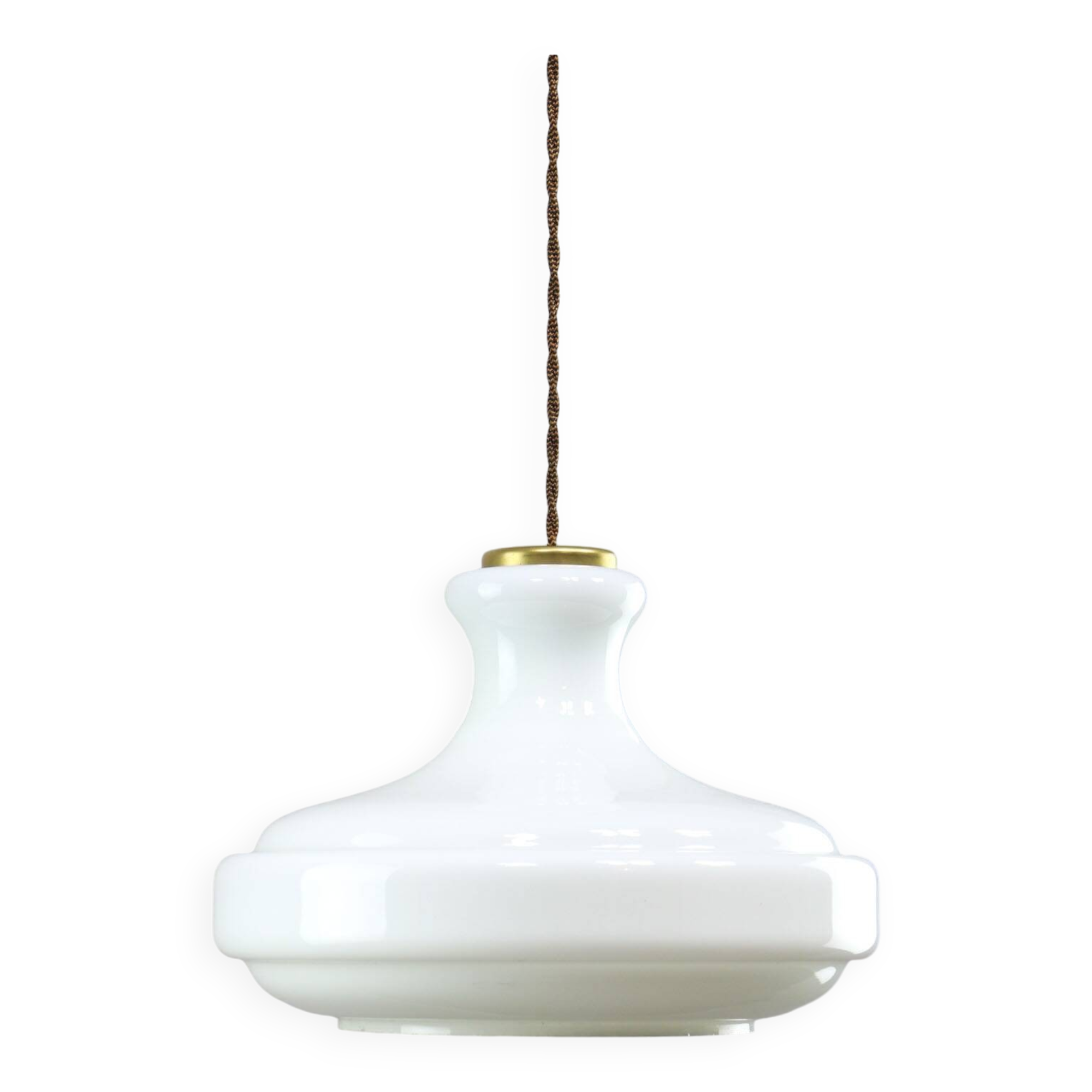 Mid-Century Italian White Glass and Brass Pendant Lamp