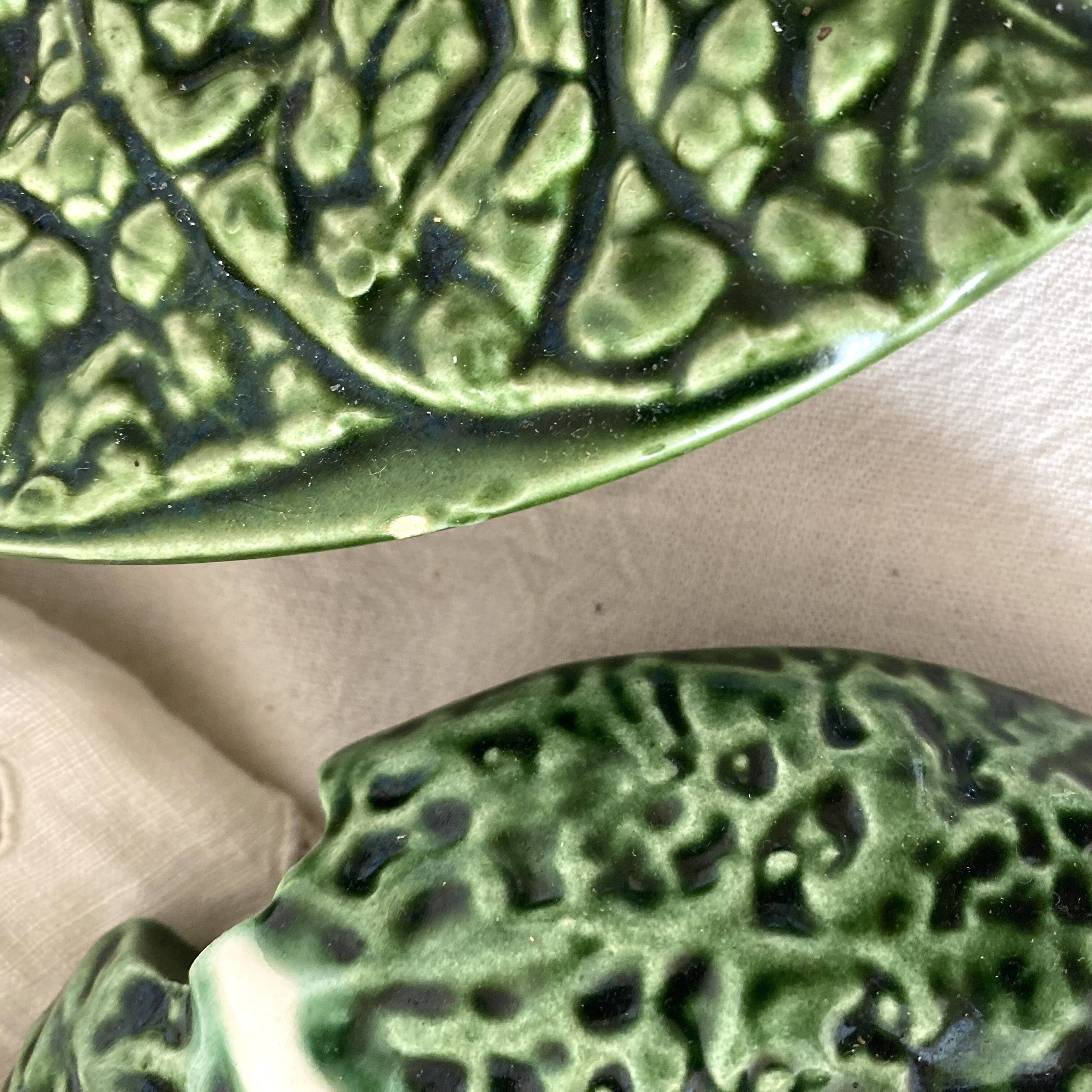 Soup tureen and green cabbage dish in barbotine