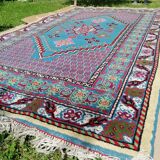 Tunisian carpet in turquoise wool and fuchsia 157x267cm