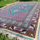 Tunisian carpet in turquoise wool and fuchsia 157x267cm