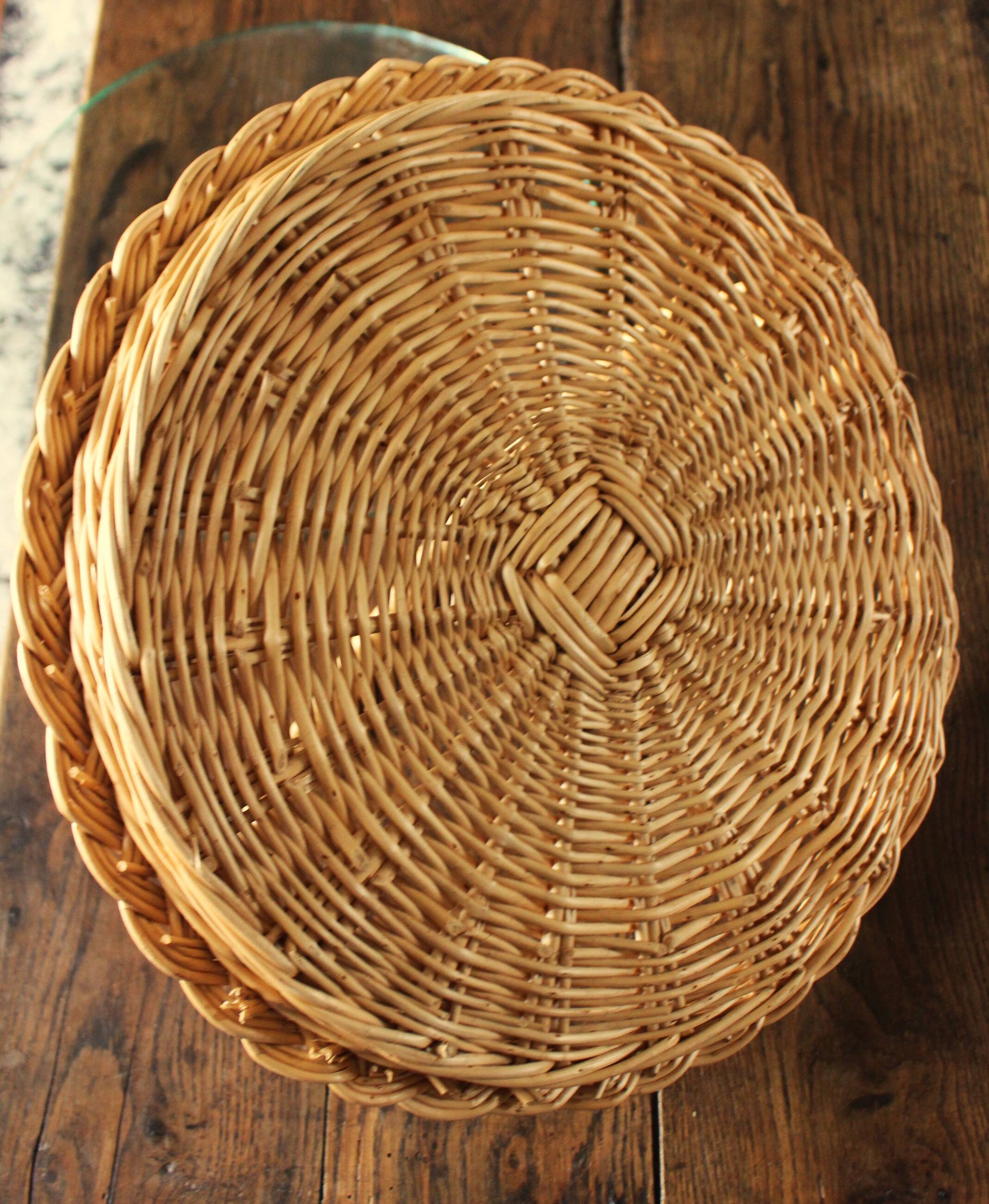 Round wicker and glass tray Anse Vannerie Vintage