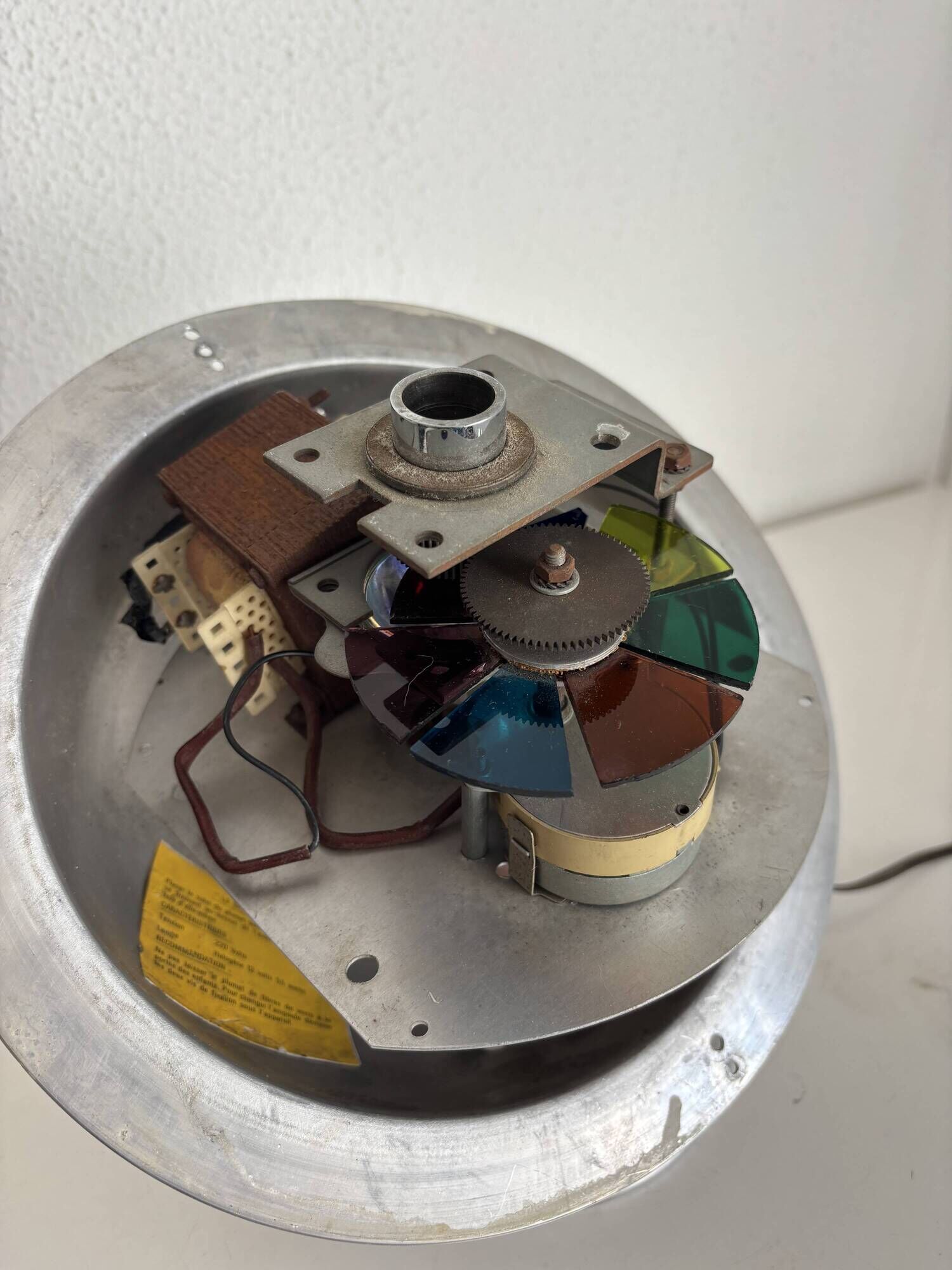 Rare French fibre optic lamp "La Sphérique" — Multicoloured rotating disc
