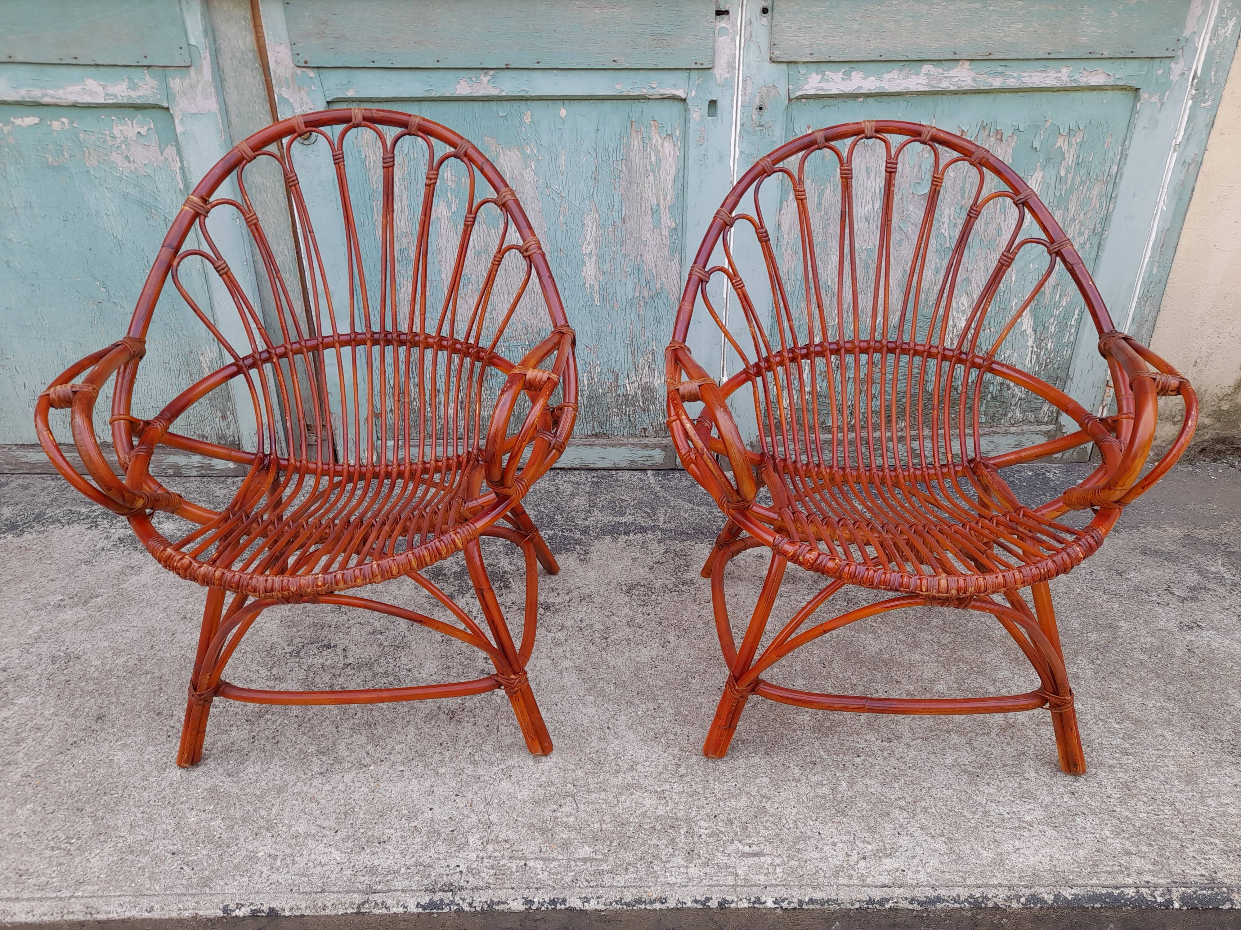 Pair rattan armchair 1960