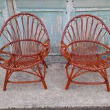 Pair rattan armchair 1960