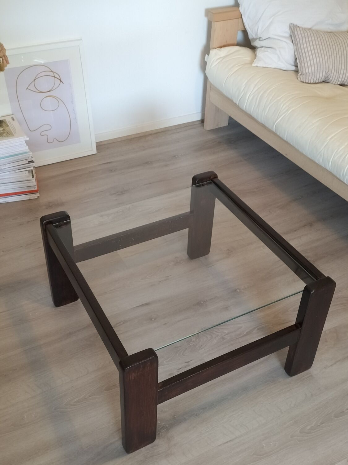 Wood and glass coffee table