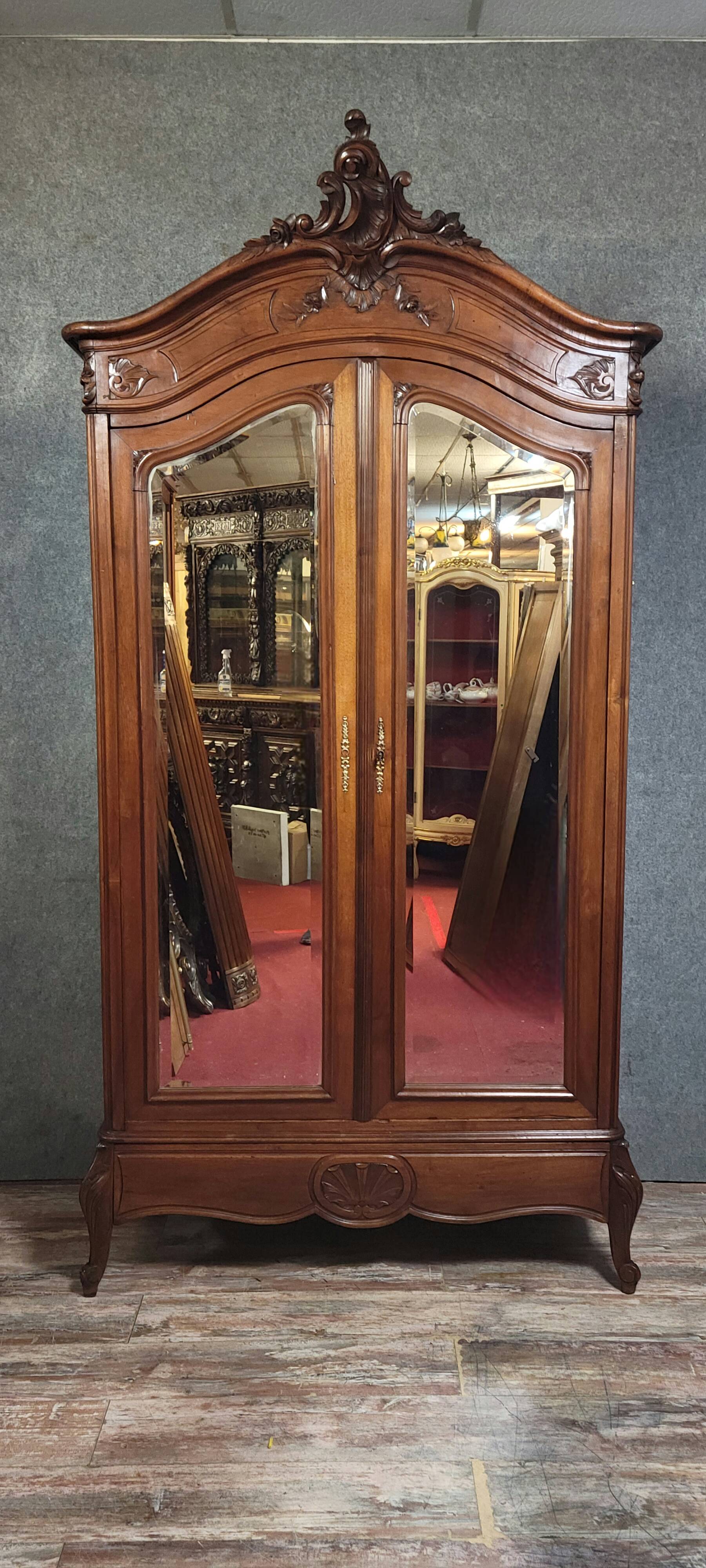 Antique mirrored wardrobe in Louis XV Rococo style
