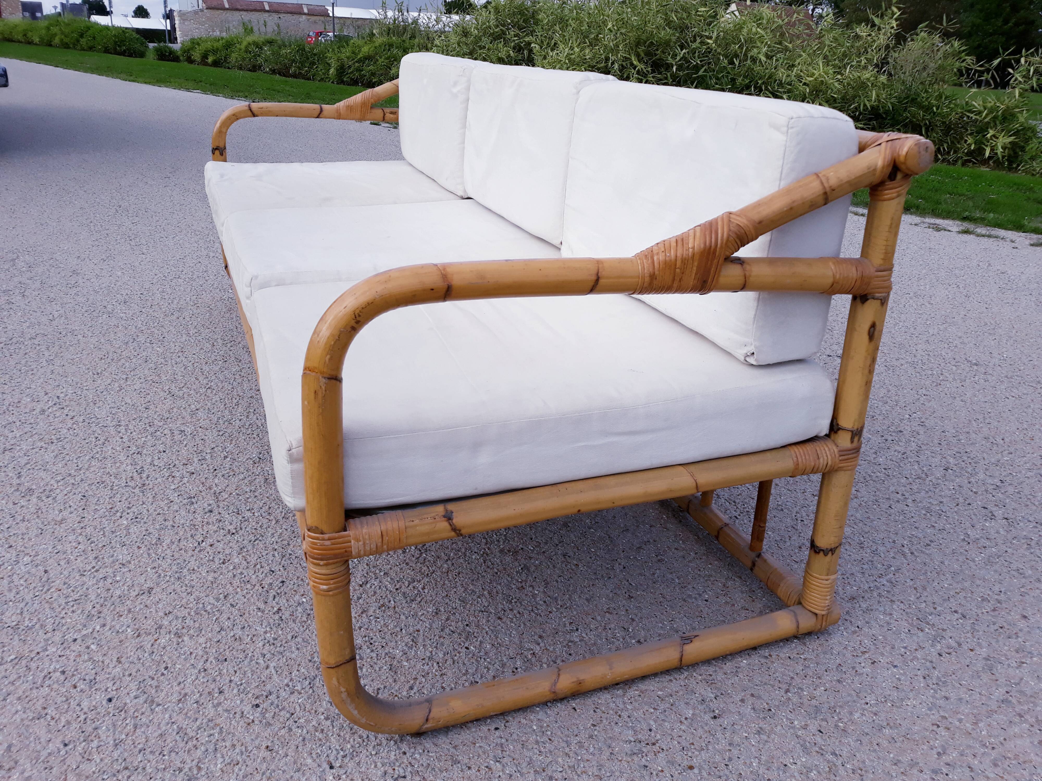Sofa bench 3-seater vintage rattan