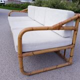Sofa bench 3-seater vintage rattan