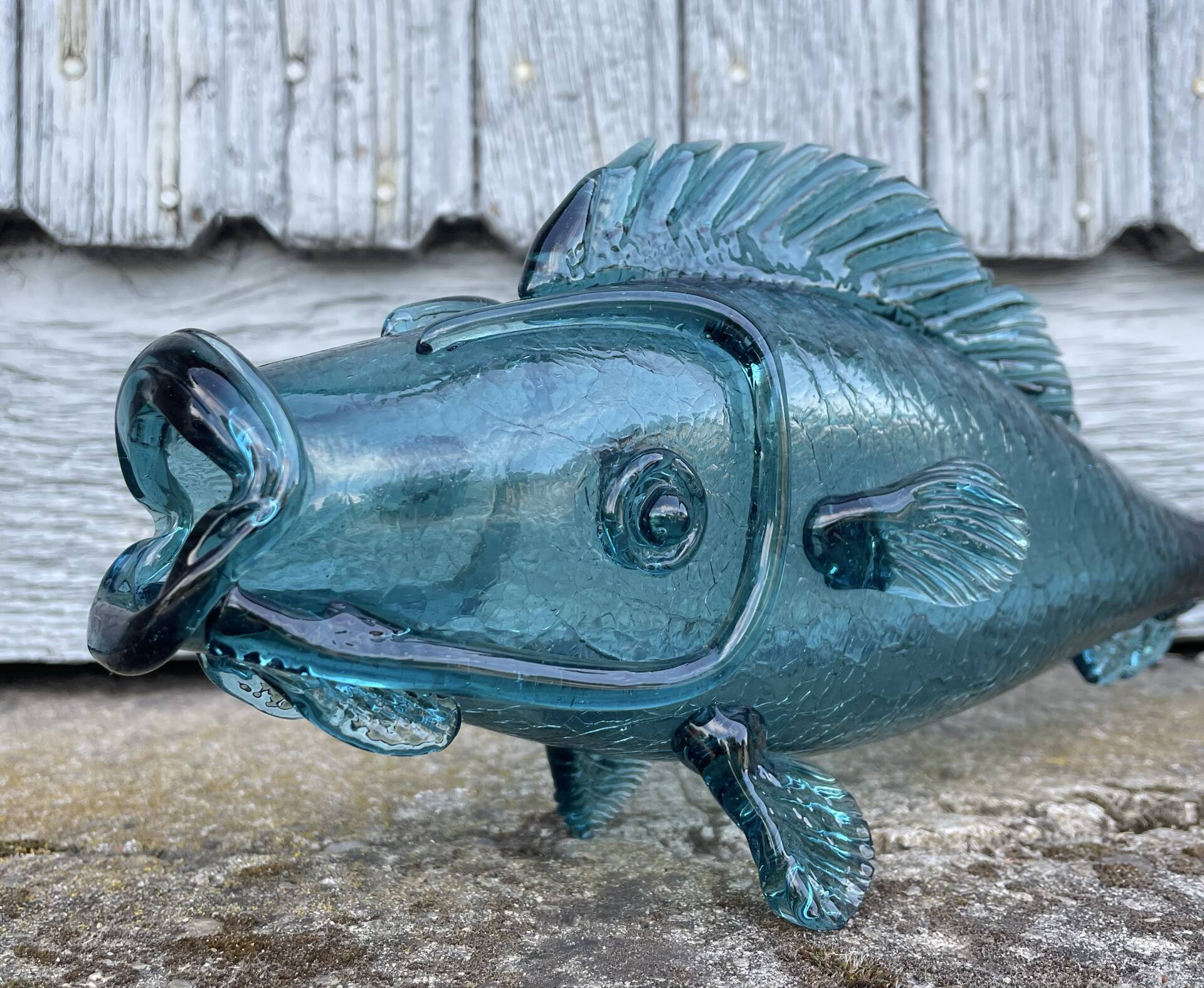 Mouth-blown glass storage jar Fish