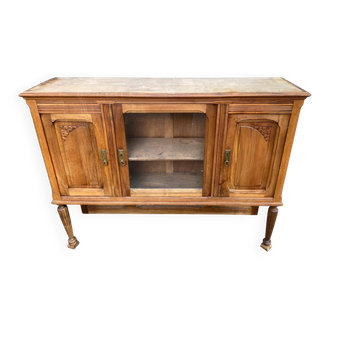 Vintage Art Deco buffet display cabinet from the 1940s in solid oak, ideal as a TV unit.