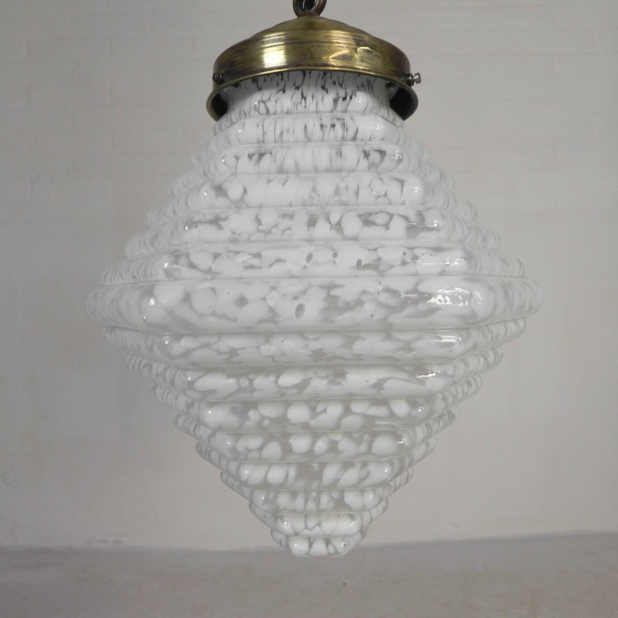 Art Deco pendant lamp with a hexagonal stepped glass shade, 1930s