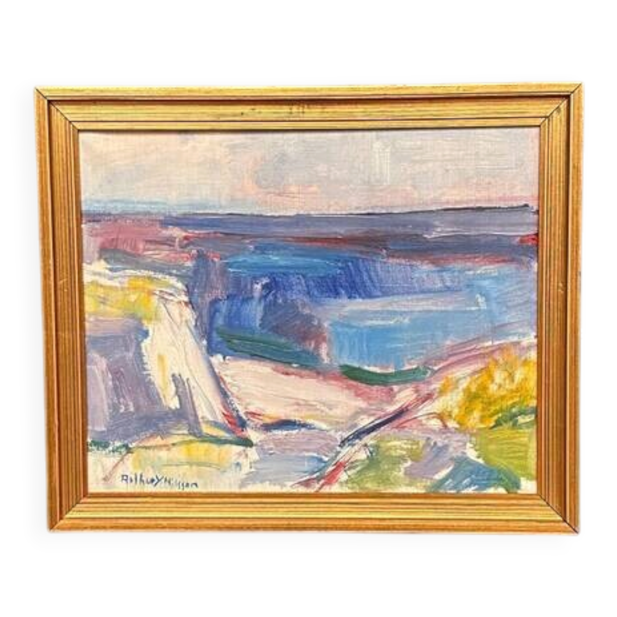 Original Swedish Oil on Canvas – “Coastal Landscape” by Arthur Y. Nilsson – Signed – Vintage & Framed