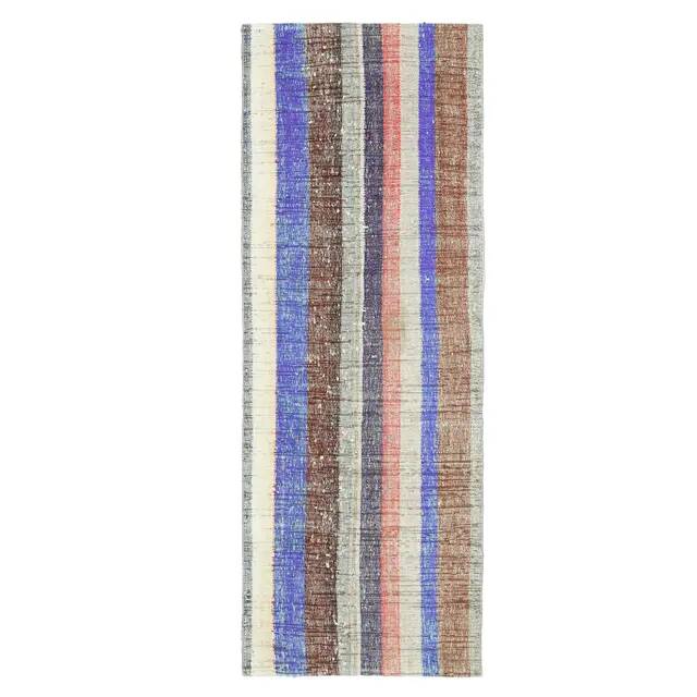 Vintage Turkish Hand-Knotted Wool Cotton Beige Kilim Runner Rug 87x237