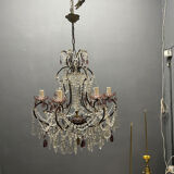 Chandelier vintage en cristal italien avec bobeches en verre lilas, 1
