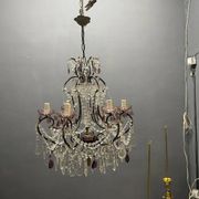 Vintage Italian Crystal Beaded Chandelier with Lilac Glass Bobeches, 1