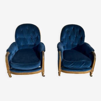 Pair of blue and gold armchairs