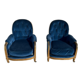 Paire de fauteuils bleu et doré