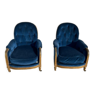 Pair of blue and gold armchairs