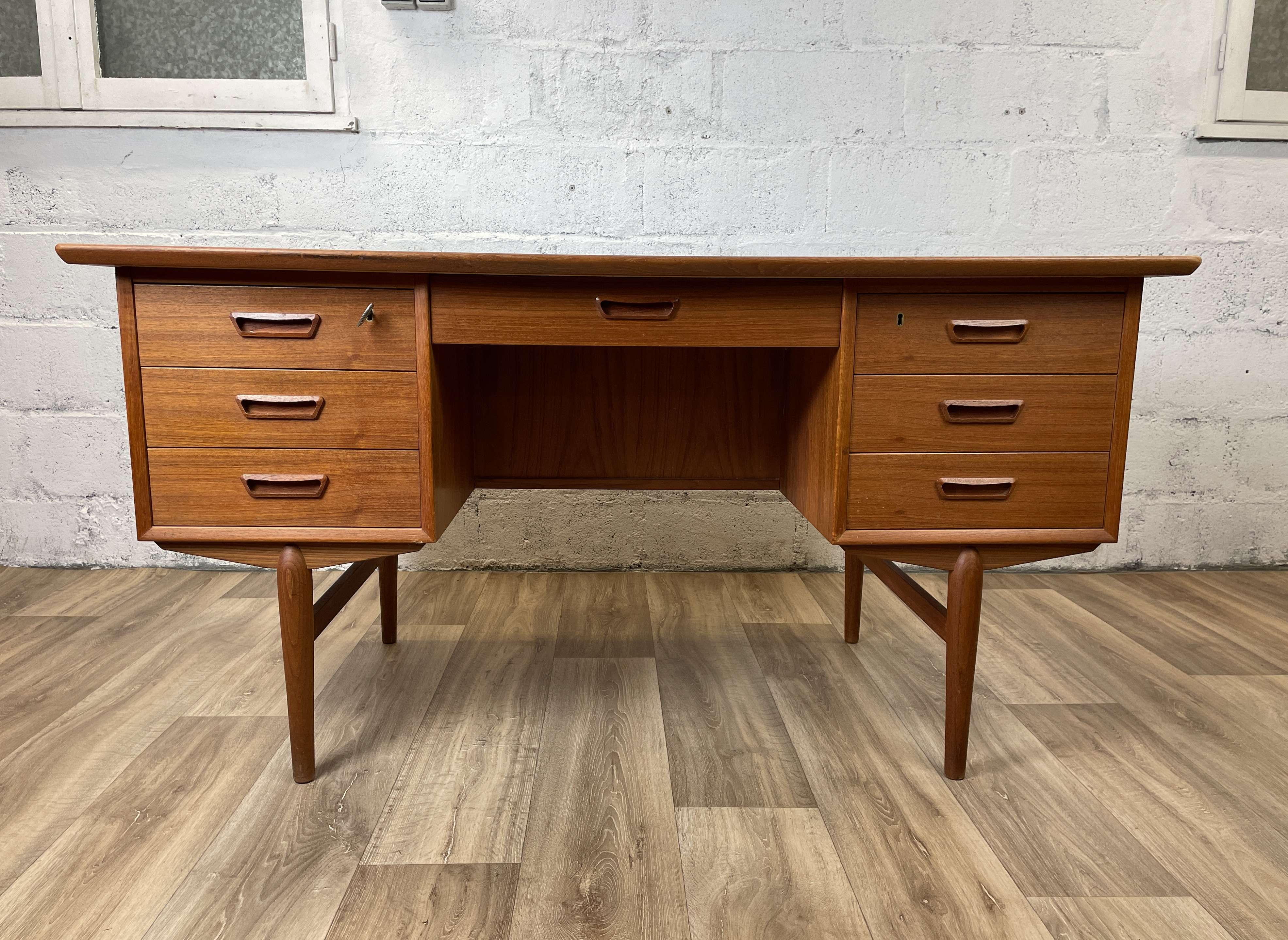 Vintage Scandinavian double-sided teak desk, 60s