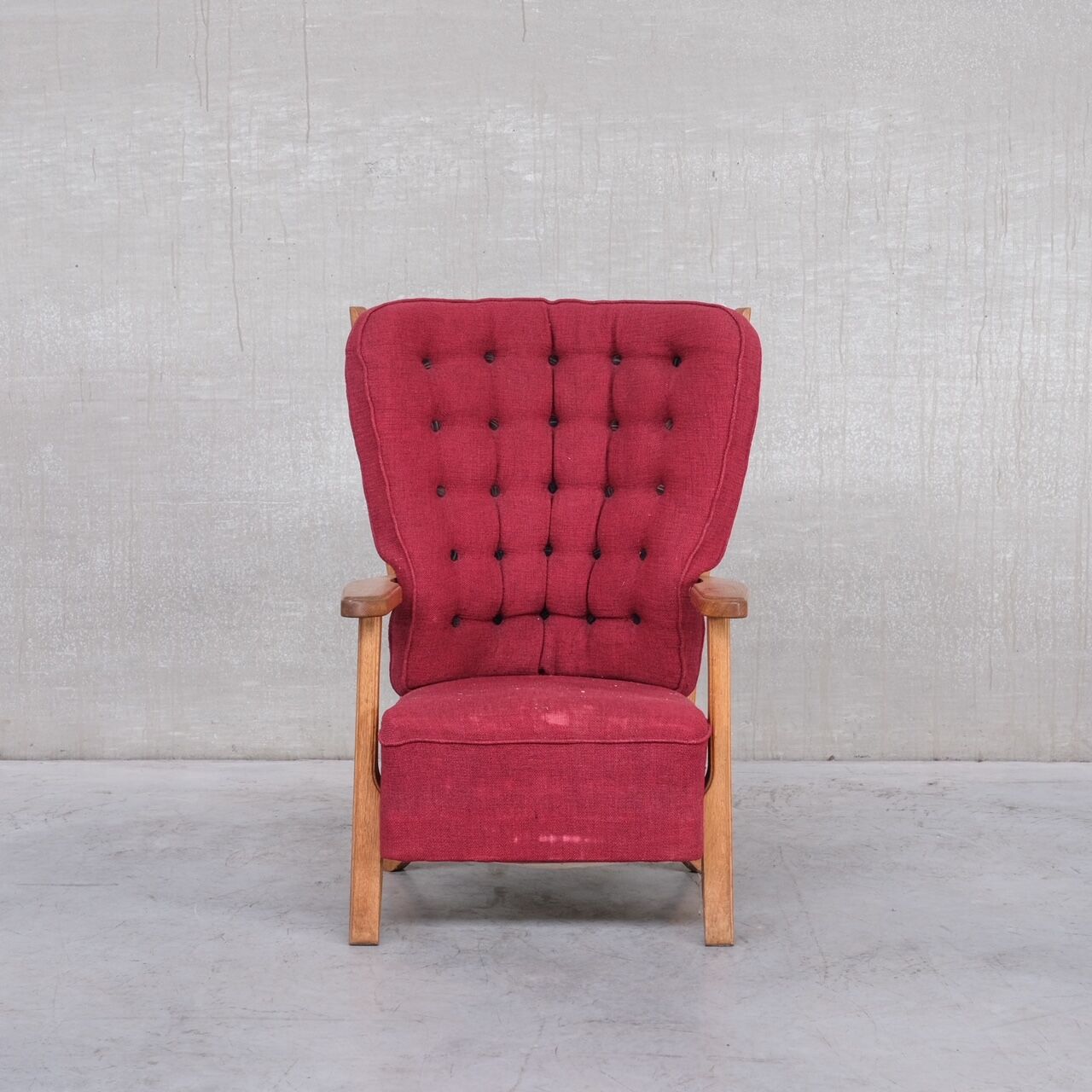 Guillerme et Chambron Oak Mid-Century French Armchair