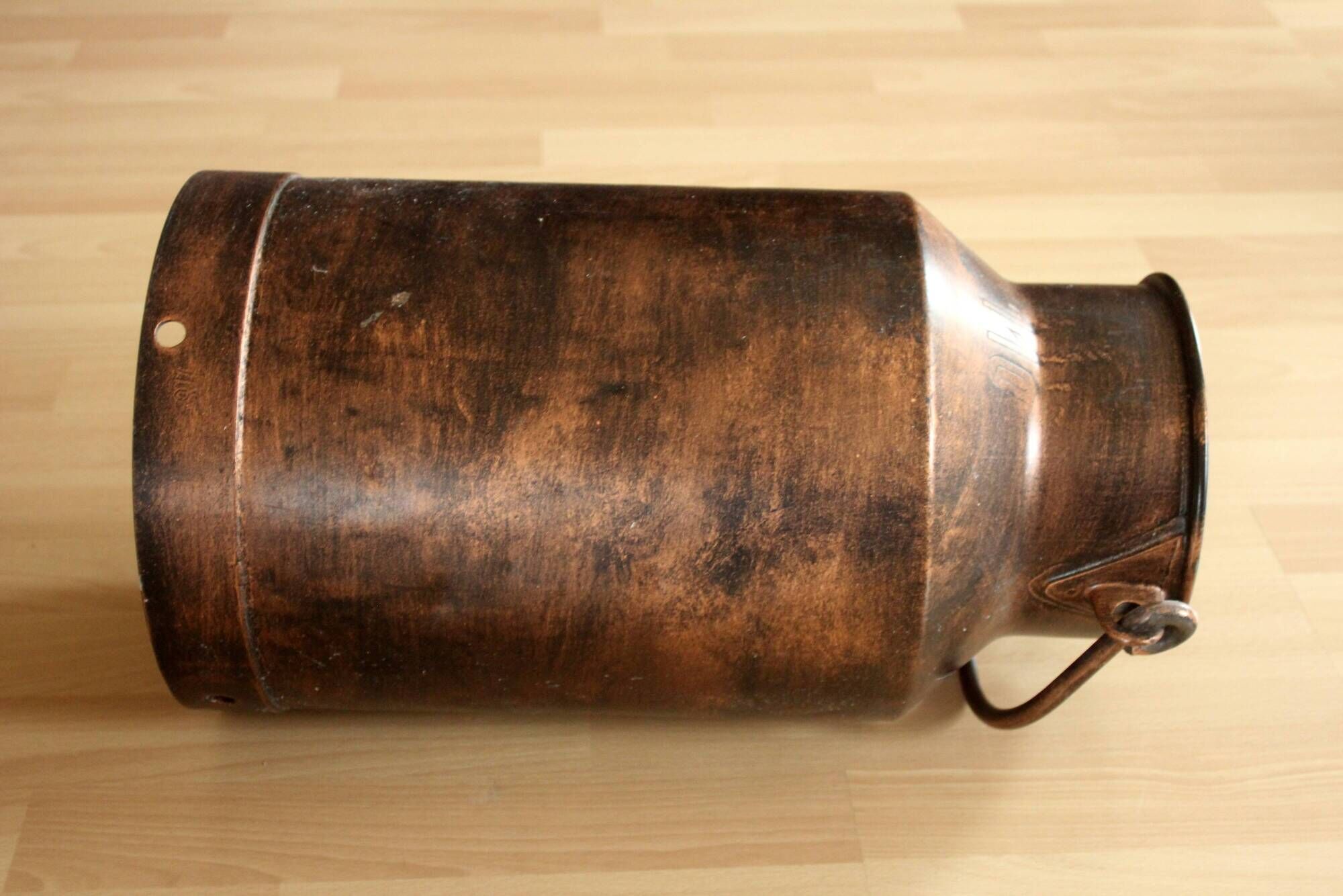 Umbrella stand old copper plated milk can with plastic insert - vintage