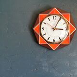 Vintage formica clock silent octagonal wall pendulum "Star chocolate orange"