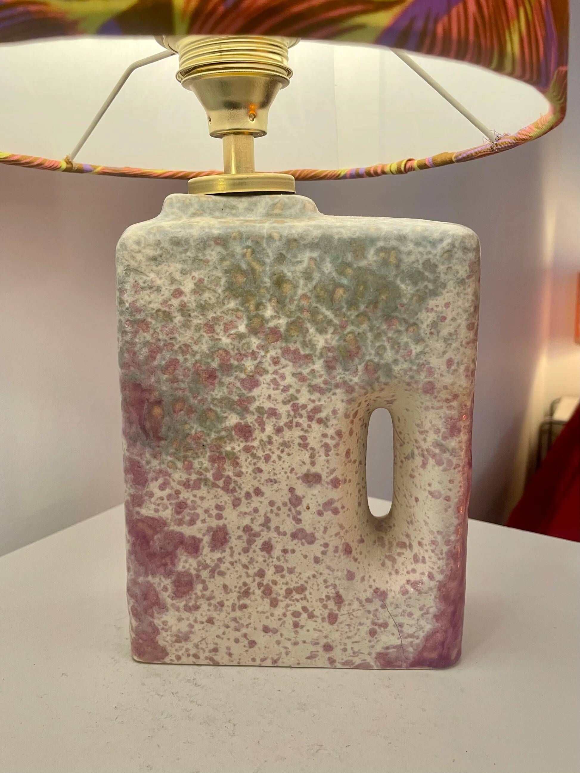 Übelacker table lamp - Battery lamp on a vase fireplace with botanical shade | 42 cm