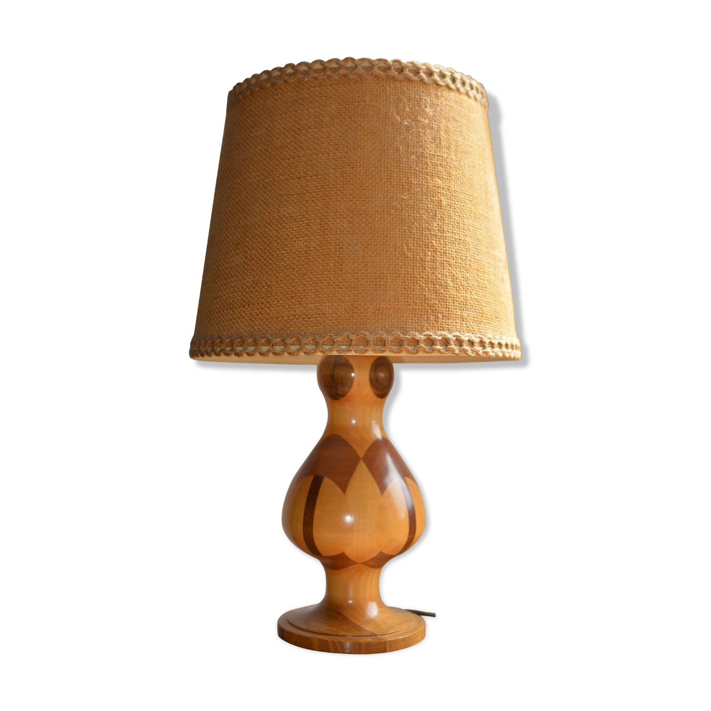 Lampe bois et marqueterie vintage