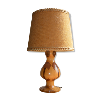 Lampe bois et marqueterie vintage