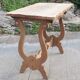 Lyre leg table in natural wood, one drawer, vintage