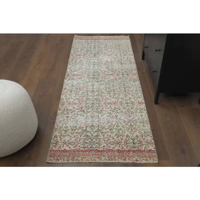 1970s Vintage Turkish Hand-Knotted Wool Cotton Beige Runner Rug 80x216