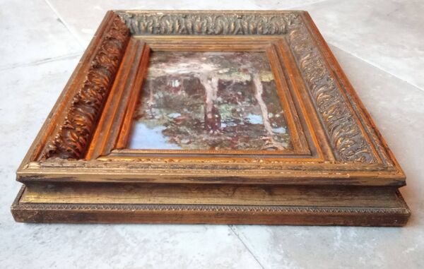Ancienne peinture paysage  encadrement cadre doré