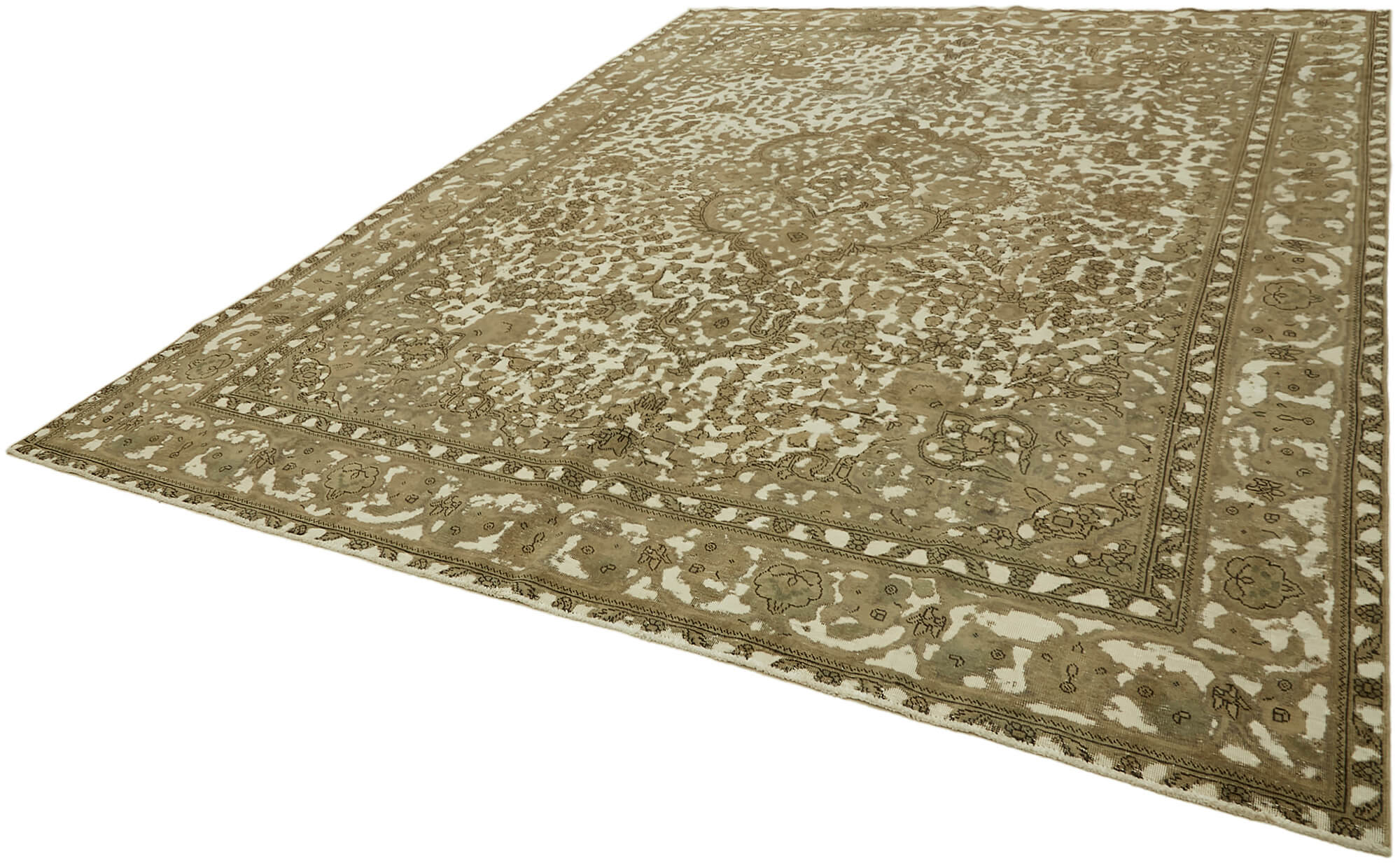 Hand-Knotted Anatolian Vintage 1970s 292 cm x 380 cm Beige Wool Carpet