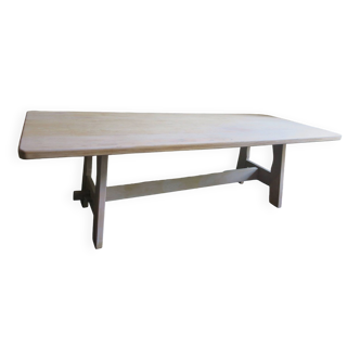 Large mid-century limed solid oak dining table 244 cm x 100 cm, 1950